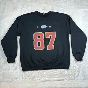 Taylor Swift Travis Kelce #87 Gildan Blk Crewneck Sweater Swiftie Mashup NFL KC